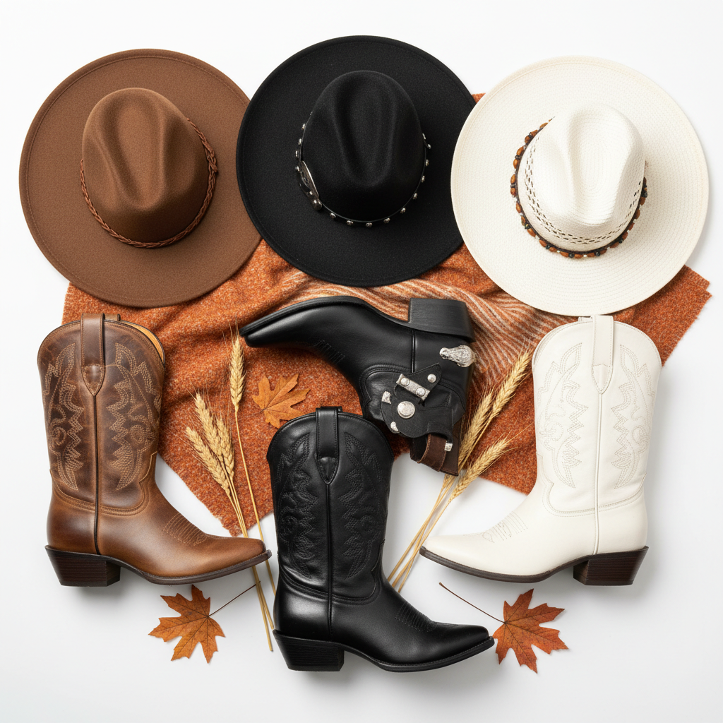 All Around the World Women's Cowboy Boots and Hats - Brown, Black & White