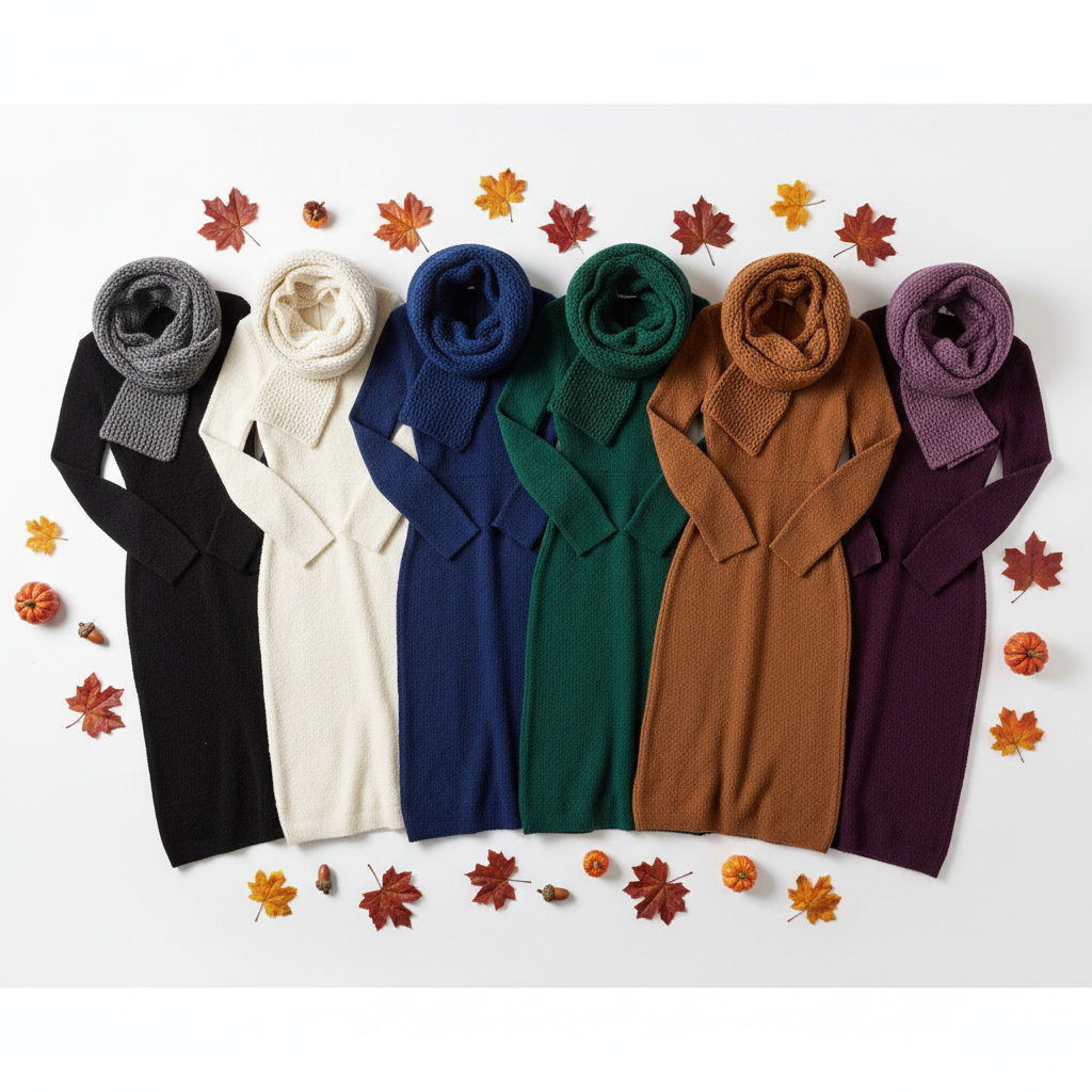 All Around the World Women's Fall Dress with Scarf in multiple colors